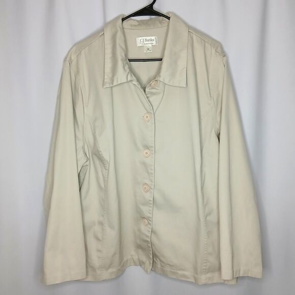 CJ Banks Khaki Canvas Shirt Jacket Button Front Long Slve Cotton Womens 3X - Picture 1 of 7